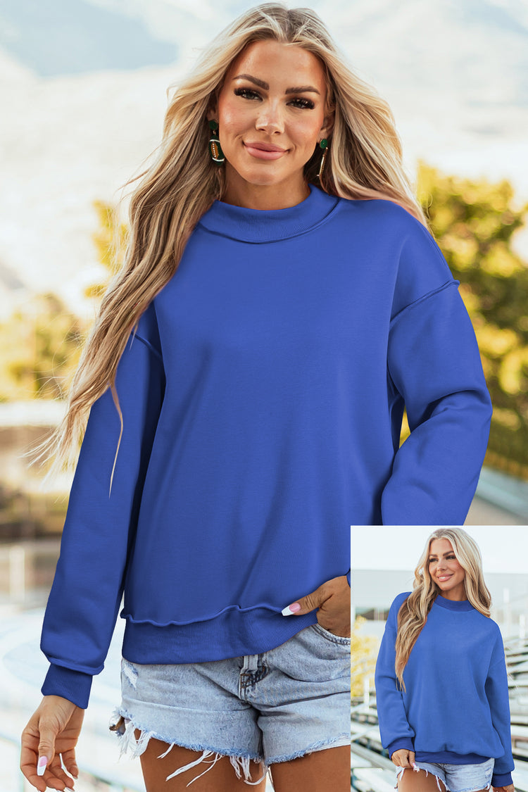 Dunkelblauer Oversize-Pullover mit Cut-Shoulder Reversible Mock-Neck-Pullover - Damesmode