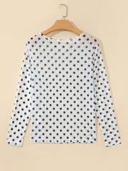 Schwarzes Polka-Dot Sheer Mesh Langärmeliges Rundhals-Shift-Top – Damesmode Afbeelding 5 - Miniatuur