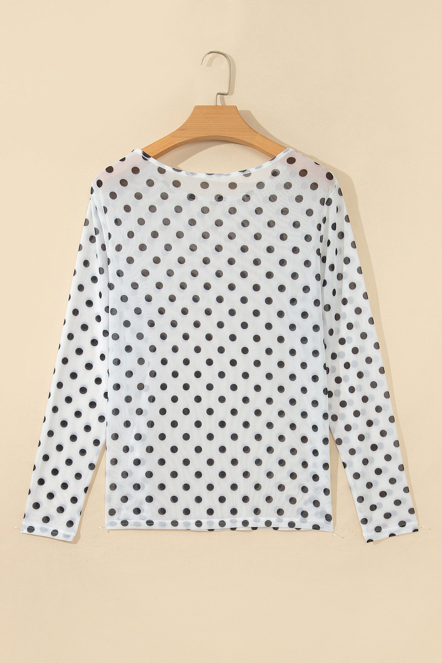Schwarzes Polka-Dot Sheer Mesh Langärmeliges Rundhals-Shift-Top – Damesmode Afbeelding 5