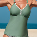 Four Leaf Clover O-ring Knot Back Straps Ricrac Trim V Neck Tankini Contrast Printed Swim Short 2pcs Set - Foto 5