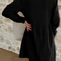 Black Corduroy Half Button Collared Long Sleeve Mini Dress - Damesmode Afbeelding 2 - Foto 2