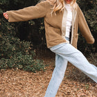 Chaqueta de retallos de tercero beige francés clara con borde de pana y bolsillos grandes - Thumbnail