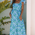 Pink Floral Print Square Neck Ruffled Strap Maxi Dress - Foto 4
