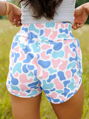 Grüne Tarnmuster Athleisure-Shorts mit hohem Taille - Miniatuur
