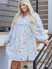 Brown Floral Print Tie Neck 3/4 Sleeve Mini Dress - Damesmode Afbeelding 8 - Miniatuur