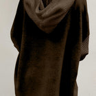 Dark Brown Button Up Contrast Knitted Sleeves Hooded Jacket - Thumbnail