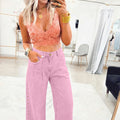 Détail latéral perlé rose Jeans amples fendus - Foto 3