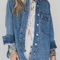 Sail Blue Rivet Embellished Western Style Regular Fit Long Sleeve Denim Jacket - Foto 1