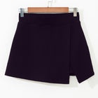 Black Solid Color Wrapped Side Slit Skort - Damesmode Afbeelding 5 - Thumbnail