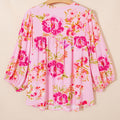 Rosa Blummenprint Krawatt-Hals-Blus mat Puff-Halw-Ärmel Blus - Foto 5