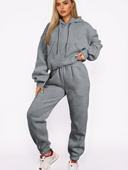 Grå Solid Drop Shoulder hoodie och joggers träningsklädesset - Miniatuur