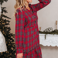 Chemise à carreaux rouge, col demi-bouton, ourlet à volants, mini-robe à manches longues - Foto 3