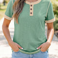 Hellgro Raw Seam Faarfblock Detail: Knäppchen Henley T-Shirt - Foto 4