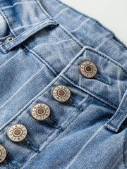 Beau Blue Multi-knappar Pinstripe Wide Leg Jeans - Dammode Bild 7 - Miniatuur