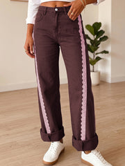 Beau Blue Lace Trim Casual Full-Length Regular Fit Jeans - Women's Fashion Image 6 - Miniatuur