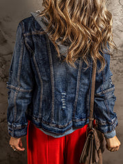Chaqueta vaquera falsa azul oscuro de dos piezas con capucha y cremallera - Miniatuur