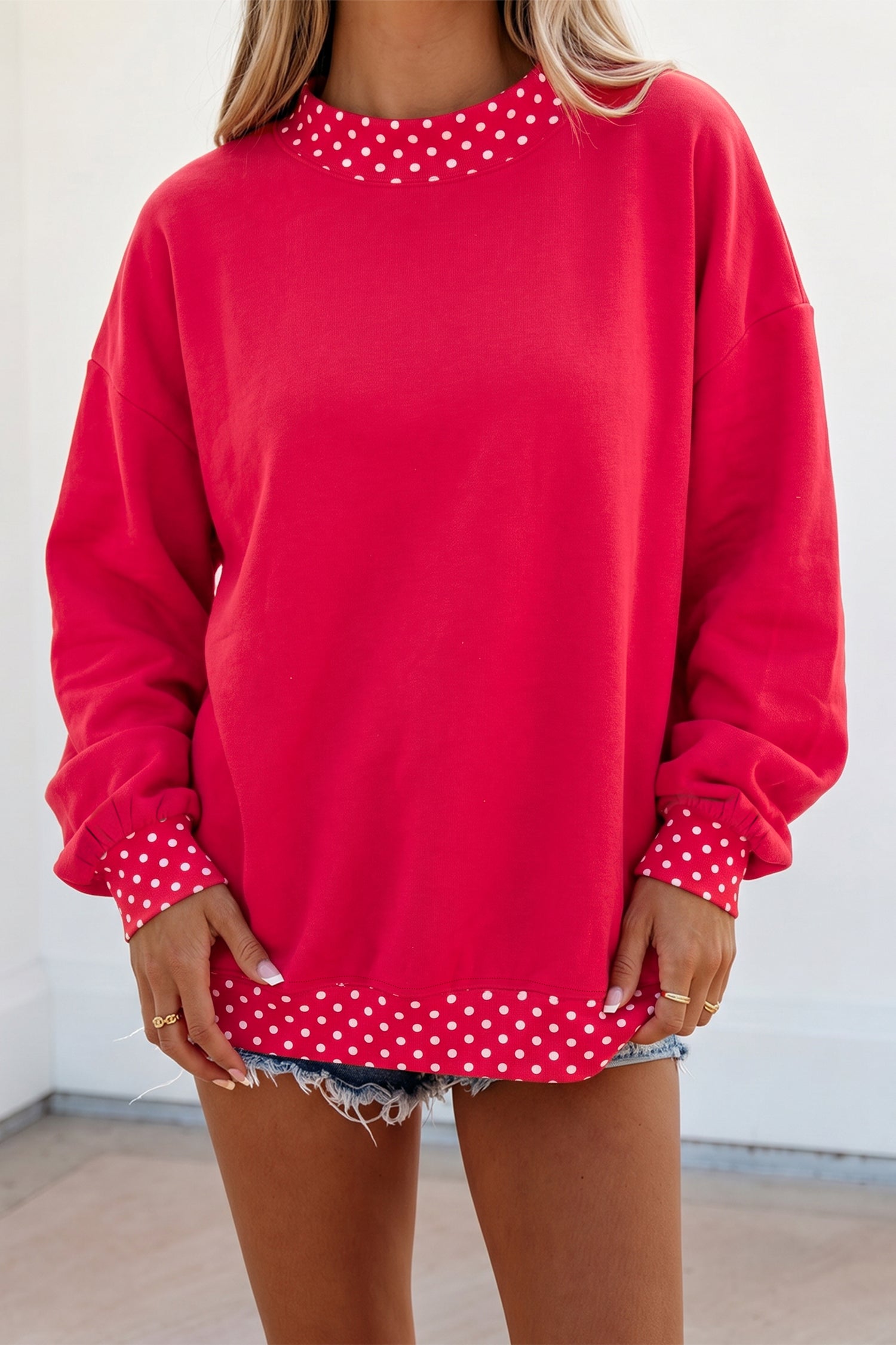 Orangefarbener Colorblock Polka Dot Contrast Trim Oversized Sweatshirt