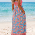 Sky Blue Bohemian Ethnic Print Spaghetti Straps Vacation Maxi Dress - Foto 3