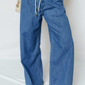 Dämmerblaue Schnürung Pull-on Wide Legs Jeans - Foto 5