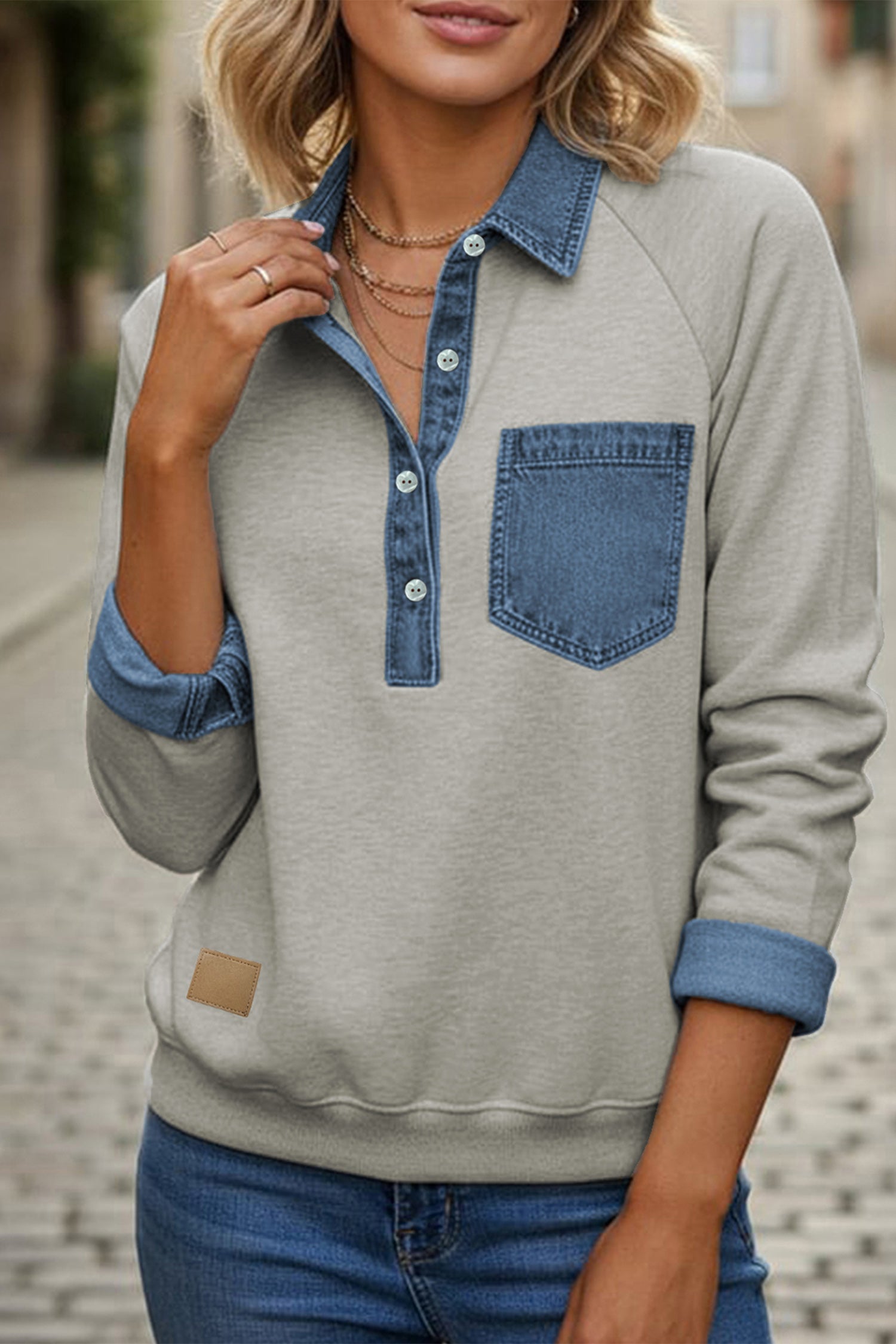 Pull à manches longues patchwork en denim Sleet