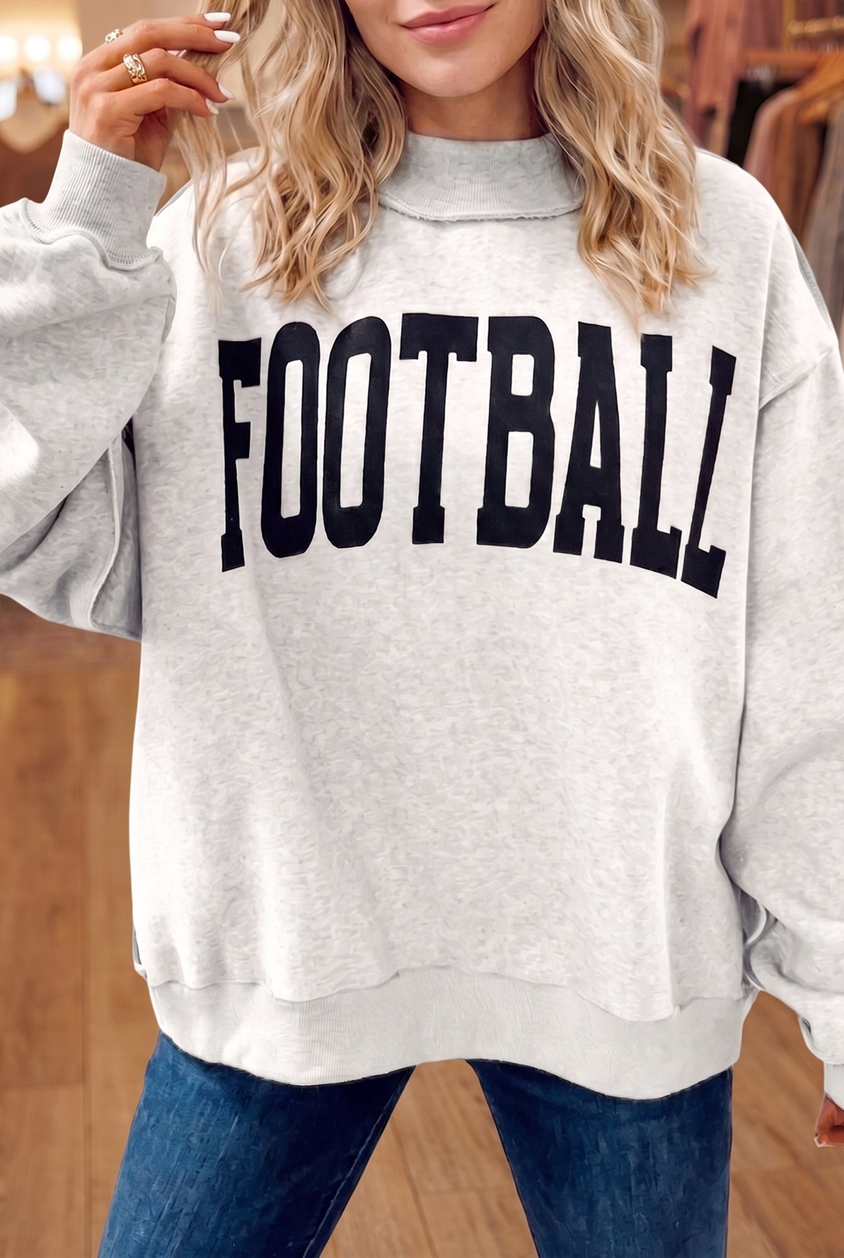 Sweat-shirt réversible à col montant gris clair MATCHDAY/FOOTBALL à double face imprimé