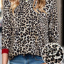 Brown Leopard Print Print with Contrasting Piping Round Neck with Long Sleeve Top