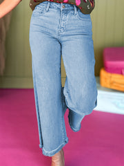 Myosotis Acid Washed High Rise Cropped Wide Leg Jeans - Miniatuur
