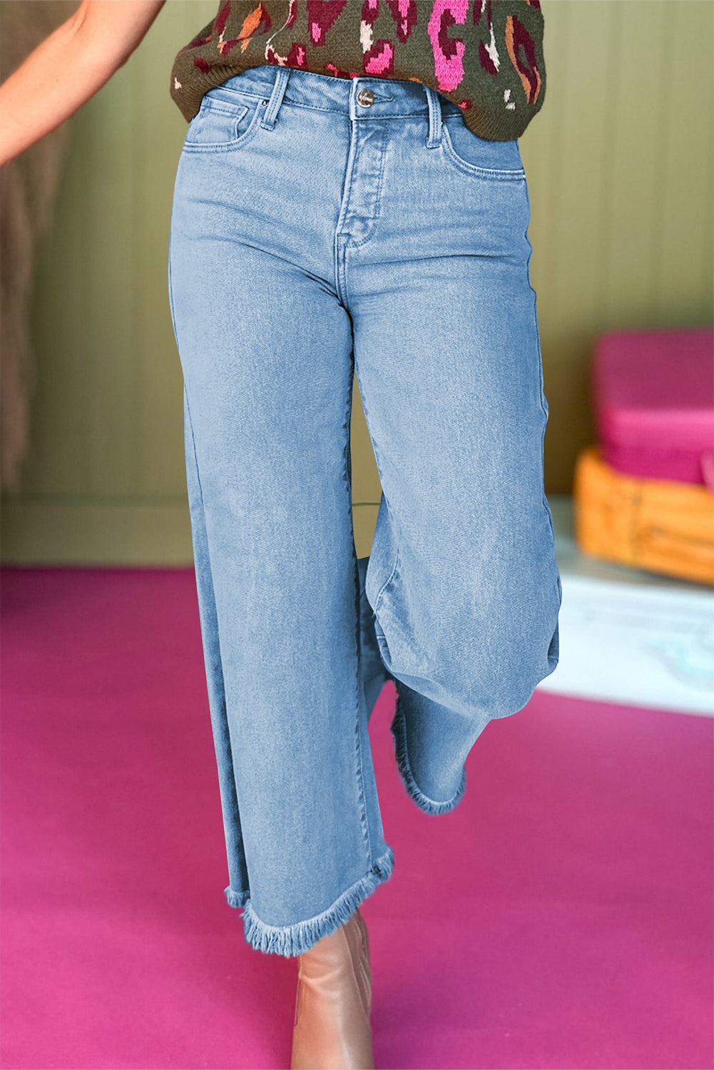 Myosotis syrevaskede high rip cutted wide leg jeans