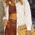 Beige Leopard Print Flap Pockets Buttoned Corduroy Shacket - Damesmode Afbeelding 5 - Foto 5