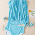 Turquoise Striped Mesh Knotted Hem Tankini Swimsuit - Foto 4