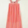 Pink Stripe Ruffled Straps Ribbon Knot Flowy Vacation Maxi Dress - Foto 6