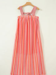 Pink Stripe Ruffled Straps Ribbon Knot Flowy Vacation Maxi Dress - Miniatuur