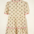 Apricot Striped Floral Print Contrast Detail Ruffle Hem Short Dress - Damesmode Afbeelding 4 - Foto 4
