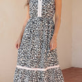 White Leopard Print Colorblock Trim Sleeveless Midi Dress - Foto 4