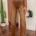 Coffee High Waist Button Fly Seamed Raw Hem Flare Jeans - Foto 1