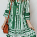 Gréng Boho Ethnesch Print Hallefknäppchen 3/4 Ärmel Casual Kleed - Foto 1