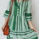Gréng Bohemian Ethnesch Print Hallefknäppchen 3/4 Ärmel Casual Kleed
