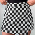 Black Checkered Print Overlap Denim Shorts - Damesmode Afbeelding 1 - Foto 1