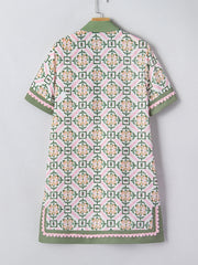 Multicolour Boho Geometric Flower Print Short Sleeve Loose Mini Dress - Miniatuur