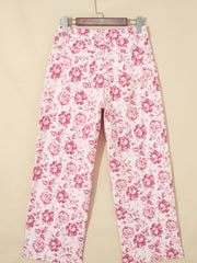 Pantalon en jean en denim rose à motif floral vintage - Miniatuur