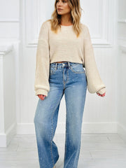 Mist Blue Distressed Detail Controlo Abdominal Bainha Crua - Miniatuur