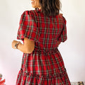Mini abito a maniche corte a scollo a quadri e nodo rosso - Foto 5