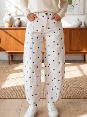 Blau maßgeschneiderte Polka-Punkt-Print Casual Jeans – Damenmode Bild 1 - Miniatuur