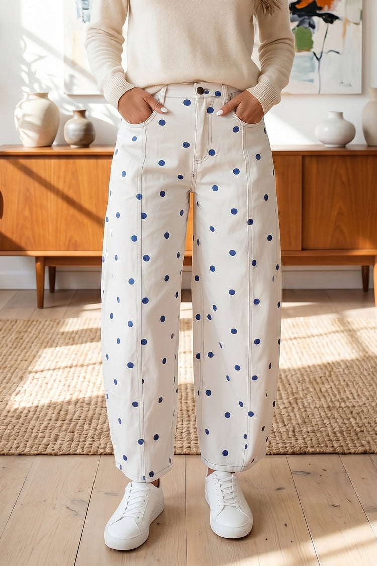 Blau maßgeschneiderte Polka-Punkt-Print Casual Jeans – Damenmode Bild 1 - Damesmode