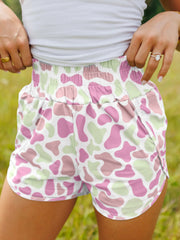 Grüne Tarnmuster Athleisure-Shorts mit hohem Taille - Miniatuur