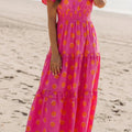 Rose Duebel Polka Dot Kuerzäerm Shirred High Waist Midi Kleed - Foto 6