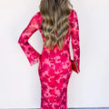 Rotes Blütenmuster-Manschetten-Serging-Langarmkleid - Foto 5