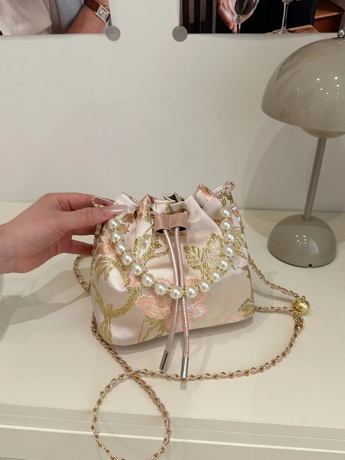 Drawstring Pearl Bucket Bag - Exclusive Women Fashion & Apparel | Redblad Official