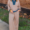 Pink Stripe Striped Colorblock V-Ausschnitt Langärmeliges Plus-Size-Set - Foto 6