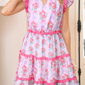 Lila gestufte Rüschen ärmelloses Sommer-Blumenkleid - Foto 1
